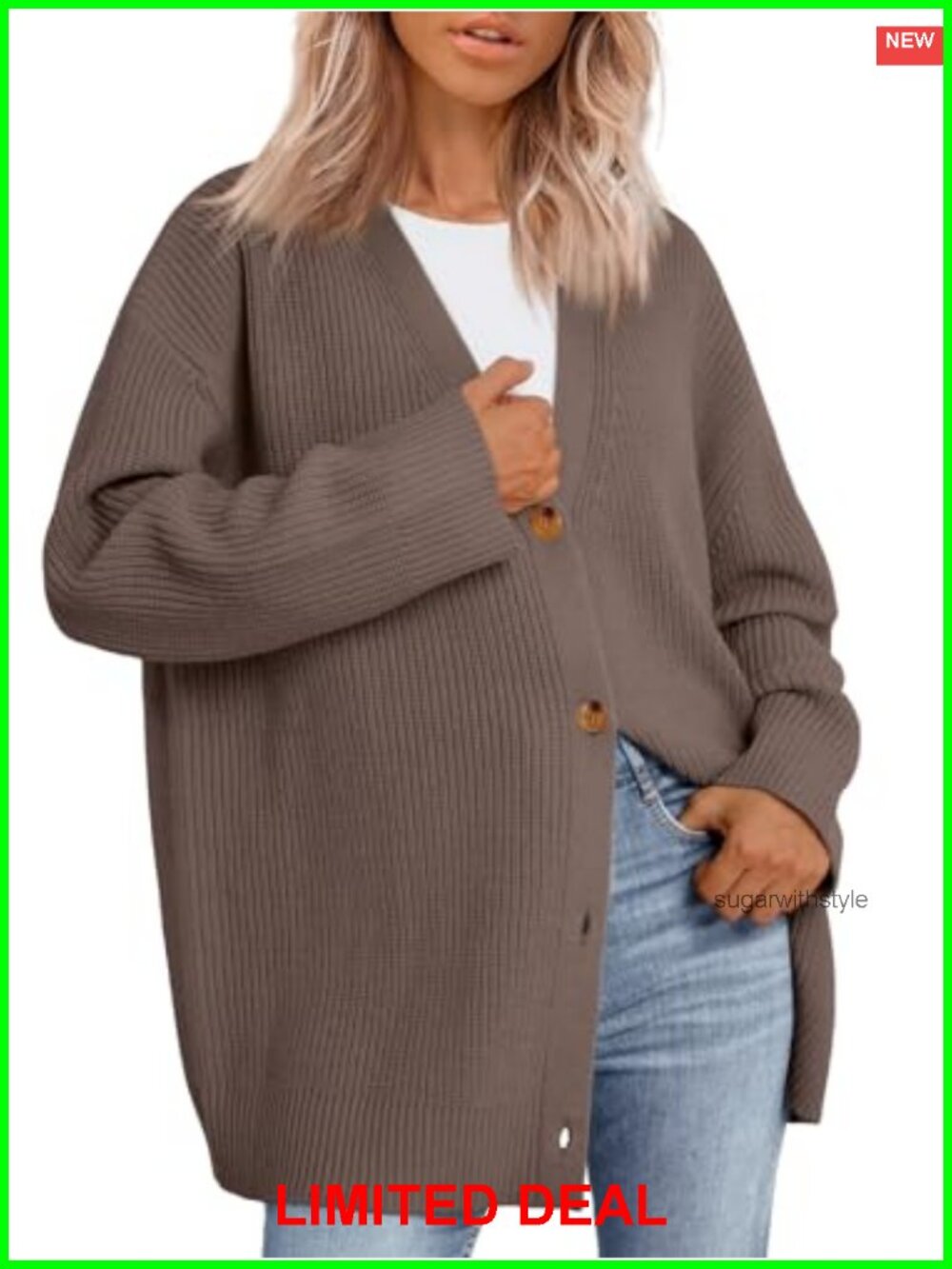 Oversized Chunky Knit Cardigan Sweater Open Front V Neck Long Sleeve